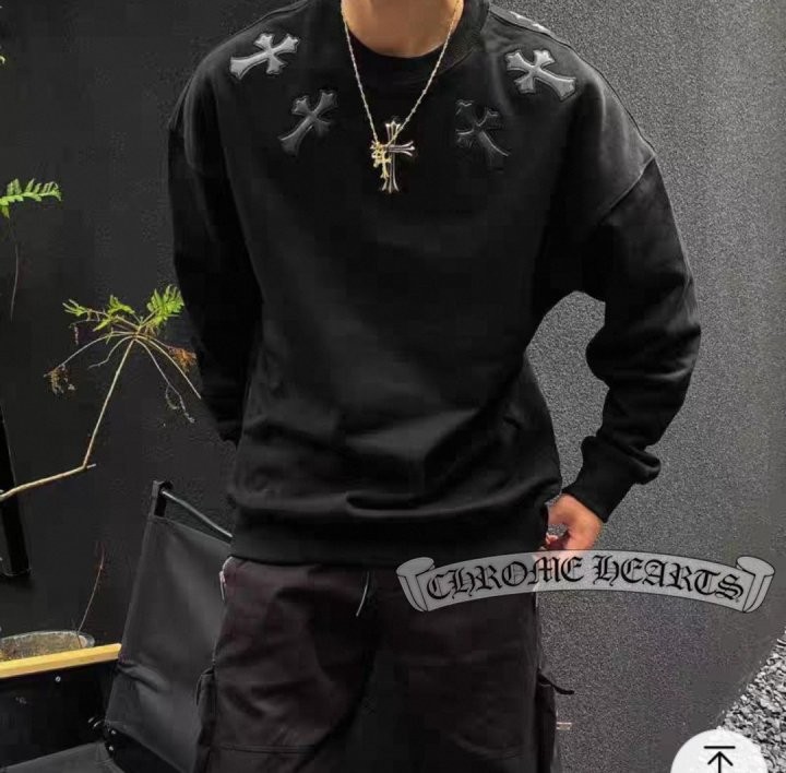 크롬하츠 넥 십자가 패턴 티셔츠
