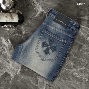 크롬하츠 크로스 스터드 빈티지 워싱 데님 팬츠