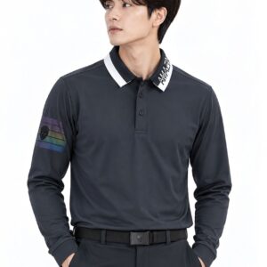 어메이징크리 [AMAZINGCRE] 목 배색 카라 긴팔 티셔츠