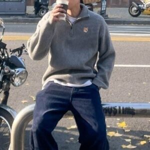 메종키츠네 캐시하찌 반집업 니트